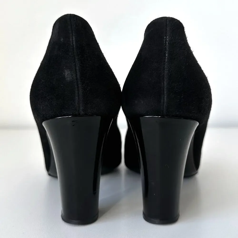 Gucci Classic Black Suede Pumps Bamboo Horsebit Cap Toe IT 39